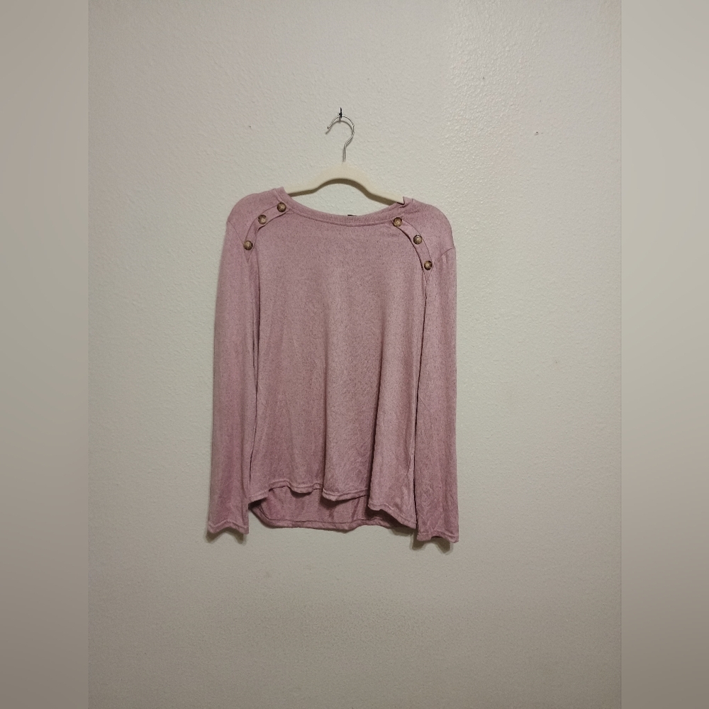 SHEIN Pink Long Sleeve Top with Button Accents